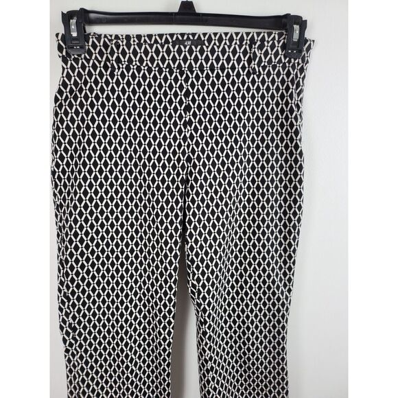 H&M Dress Pants 6 Womens Black White Diamond Print Mid Rise Side Zip Work Office - Picture 2 of 5